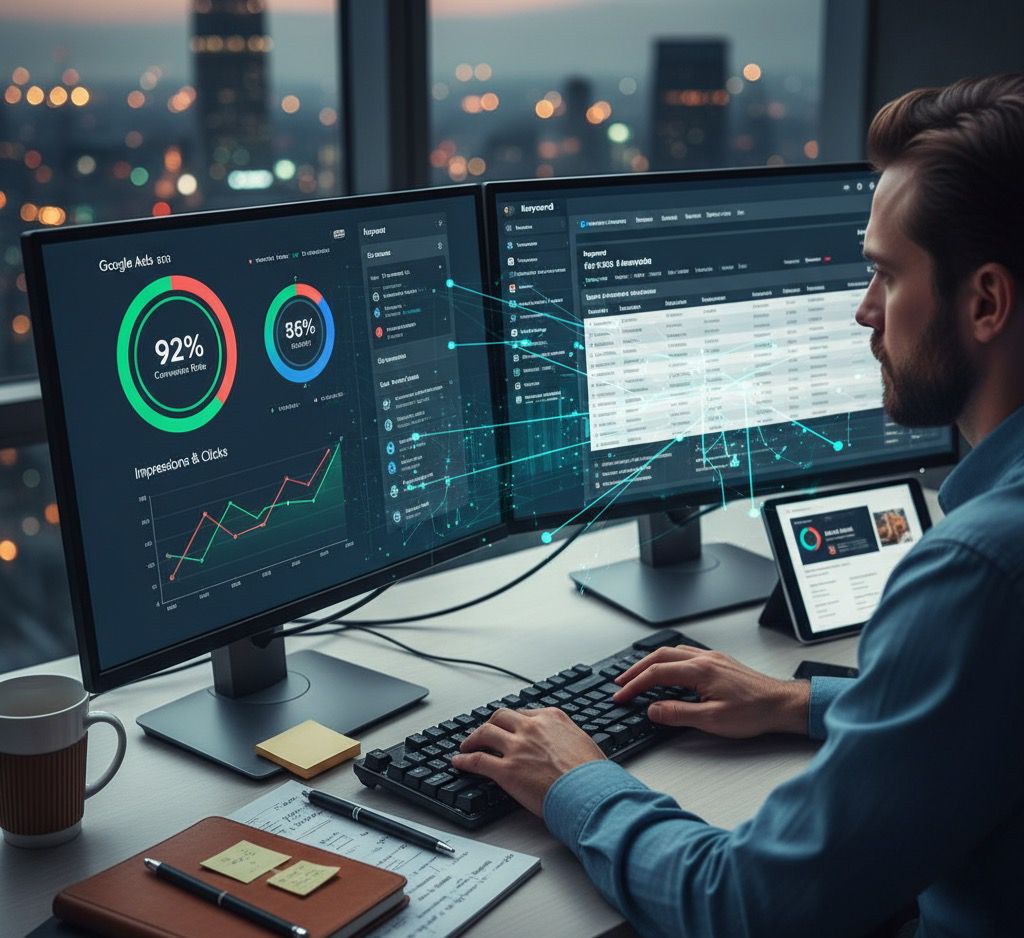 "Smash Auto Media before-and-after concept showing business growth through digital marketing transformation, featuring analytics dashboards, social media icons, and performance charts."